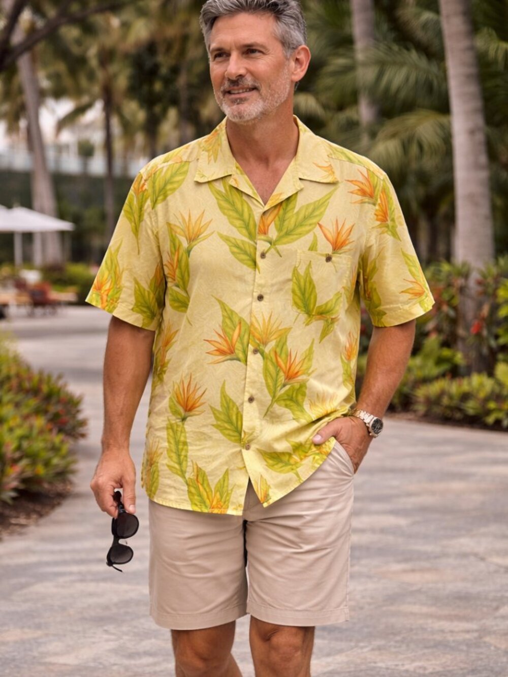 Paradise Coves Silk Hawaiian Shirt Yellow Floral Camp - Picture 1 of 7